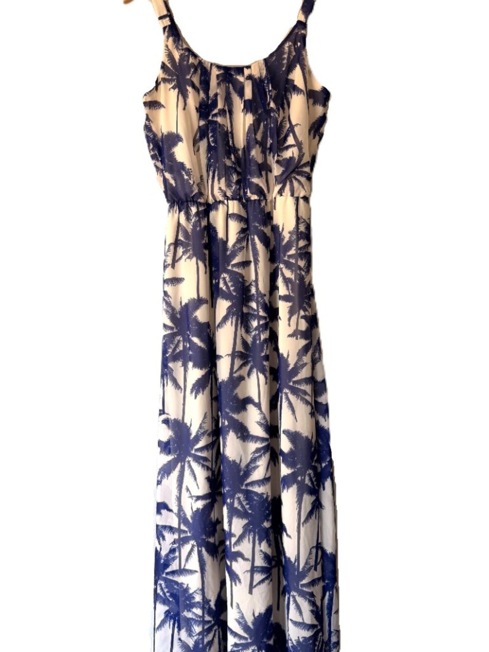 Eliza J Palm Print Maxi Dress Size 10 Blue White Tropical Resort Cruise